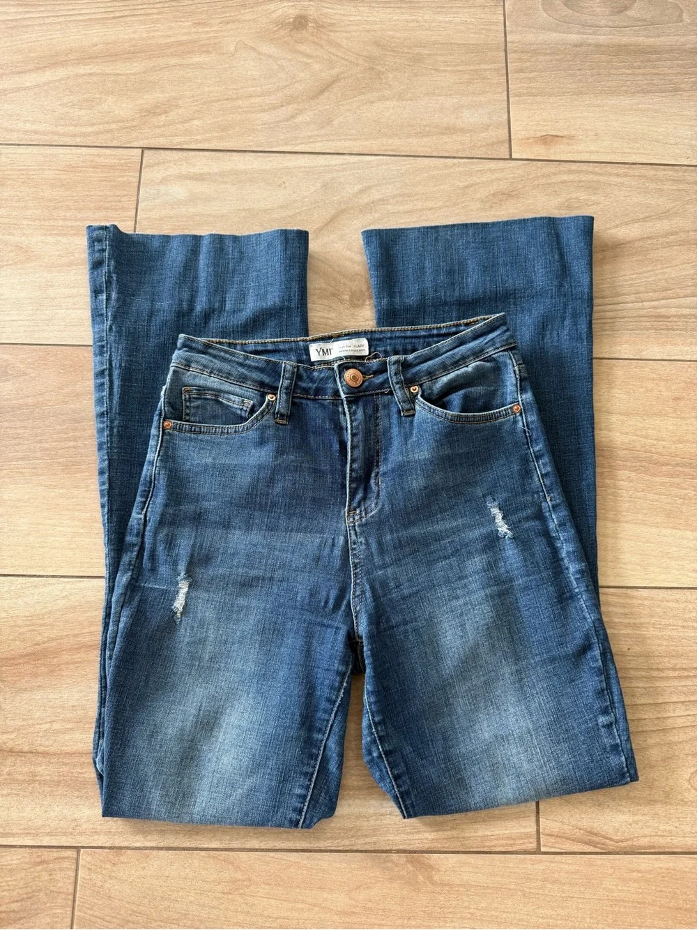 YMI High-Rise Flare Denim Collection Boho Festival Dark Wash Denim Bootcut